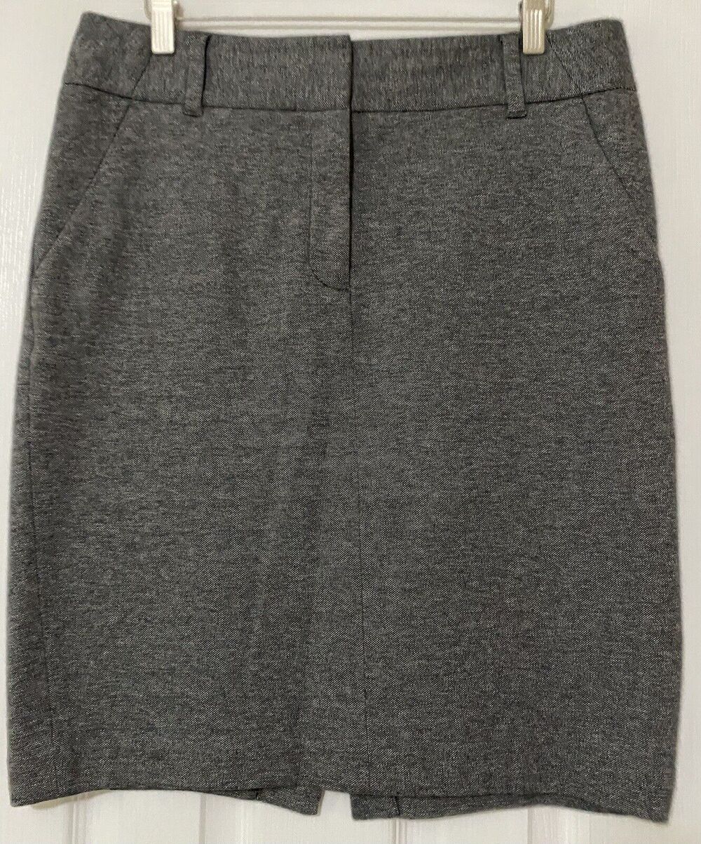 Ann Taylor Loft Grey Skirt Size 12 Front Zip Soft 100% Cotton Women's Career